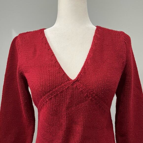 NEW Moda Intl Wool Classic V Neck Timeless Fisherman Rolled Hem Sweater XS NWOT - Picture 6 of 14